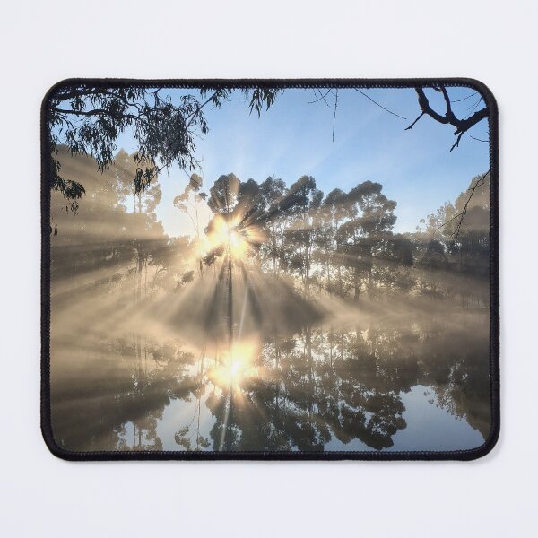 Item preview, Glassy Dam Reflections with Sun Rays Through Mist Magpie Springs Willunga Hill South Australia designed and sold by MagpieSprings.