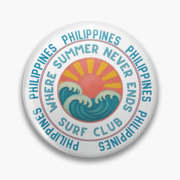 Item preview, Philippines Surf Club Retro Sunset Badge | Where Summer Never Ends Island Vacation Design designed and sold by DonnaRaine.