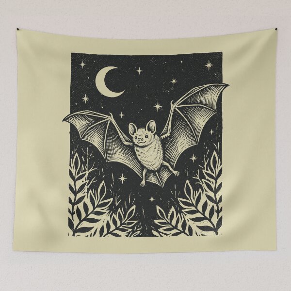 Item preview, Bat Starry Night Linocut Woodland Creature Gothic designed and sold by Y-Vibes.