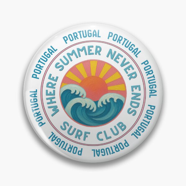 Item preview, Portugal Surf Club Retro Sunset Badge | Where Summer Never Ends Coastal Vacation Design designed and sold by DonnaRaine.