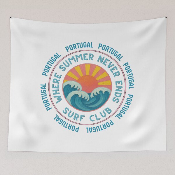 Item preview, Portugal Surf Club Retro Sunset Badge | Where Summer Never Ends Coastal Vacation Design designed and sold by DonnaRaine.