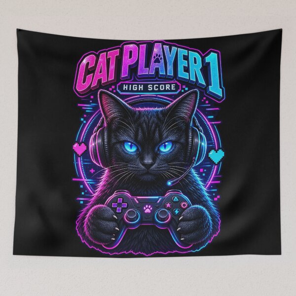Artikelvorschau, Cat Player 1 - Retro Gamer Katze entworfen und verkauft von thirtyonestars.