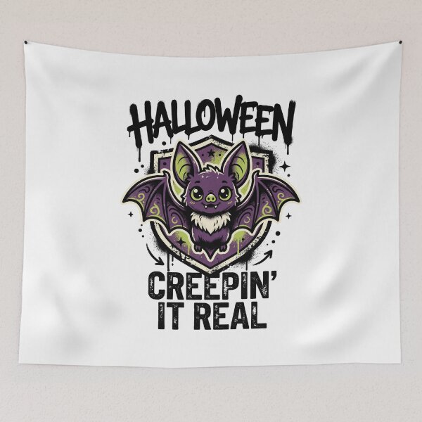Item preview, Halloween Creepin It Real Purple Bat Crest Spooky Graphic Tee designed and sold by DarylWelsh2024.