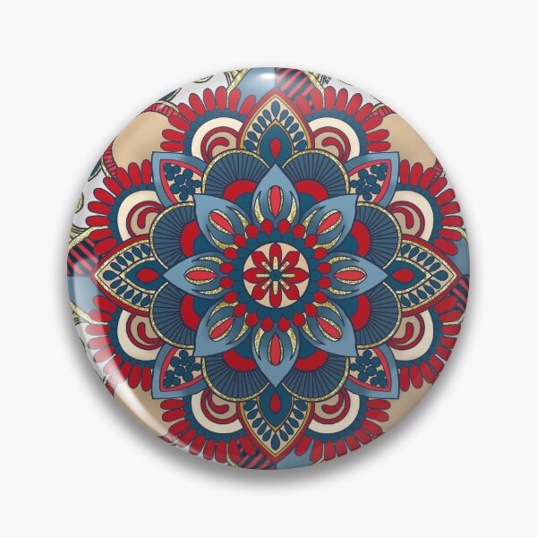 Item preview, Red Blue and Gold Geometric Floral Mandala designed and sold by BHDigitalArt.