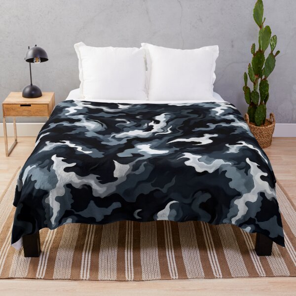 Item preview, Dark Blue Grey Camo Pattern Black and White Smoke Camouflage designed and sold by Nine Lives Studio.