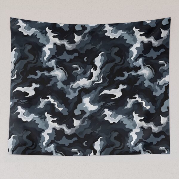 Item preview, Dark Blue Grey Camo Pattern Black and White Smoke Camouflage designed and sold by Nine Lives Studio.
