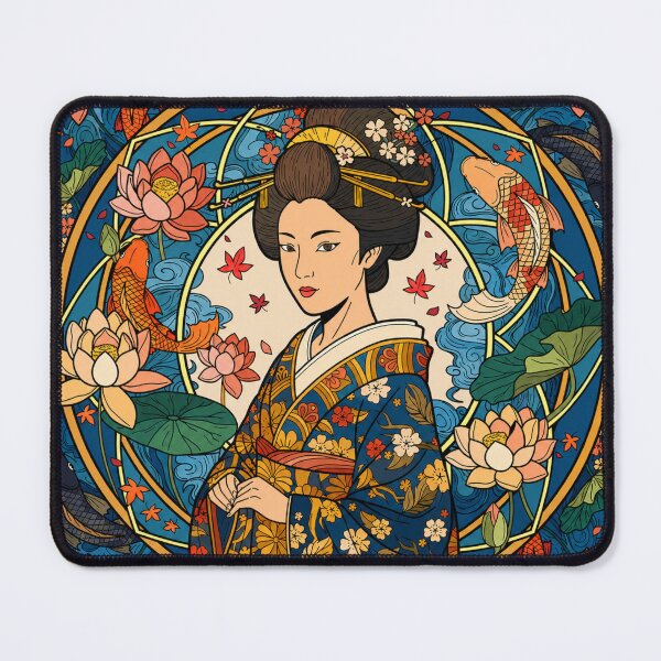 Item preview, Japanese Geisha & Koi Fish Art | Elegant Oriental Floral Illustration | Lotus Wall Decor designed and sold by GarnerSupplyCo.