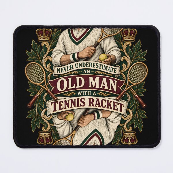 Item preview, Never Underestimate an Old Man With a Tennis Racket – Vintage Tennis Player designed and sold by Ajdaprint.