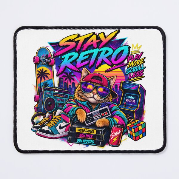 Item preview, Retro Cat Gamer – 80s Neon Arcade Adventure designed and sold by CreativeMindsetLab.