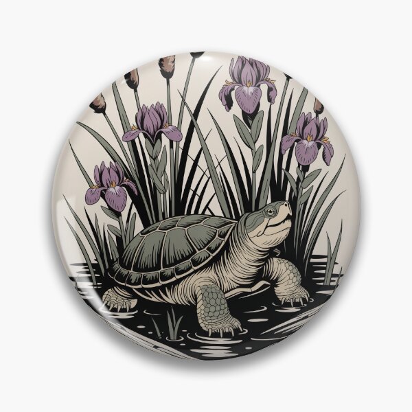 Item preview, Turtle Among Cattails & Iris Illustration designed and sold by NuvoraNest.