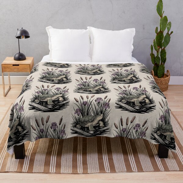 Item preview, Turtle Among Cattails & Iris Illustration designed and sold by NuvoraNest.