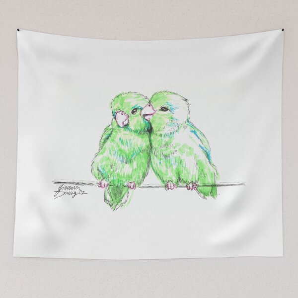 Item preview, Cute Green Lovebirds on a Branch designed and sold by Gio Daisy Art.