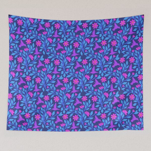 Item preview, Purple hummingbirds on dark blue designed and sold by MarySchwindt.