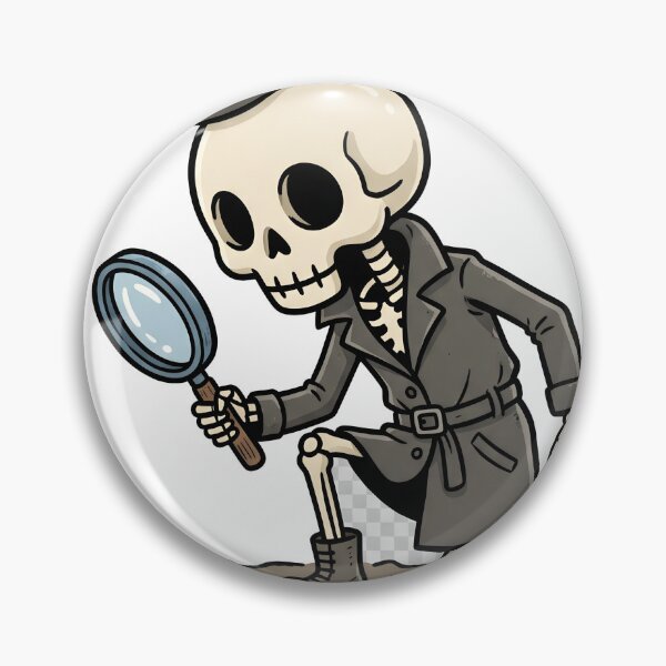Item preview, Skeleton Detective Wearing Trench Coat and Hat Inspecting Footprints designed and sold by MisteryDesigner.