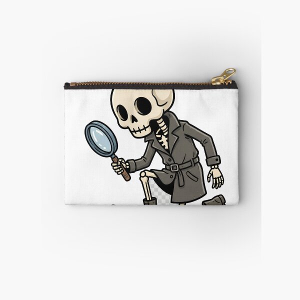 Item preview, Skeleton Detective Wearing Trench Coat and Hat Inspecting Footprints designed and sold by MisteryDesigner.