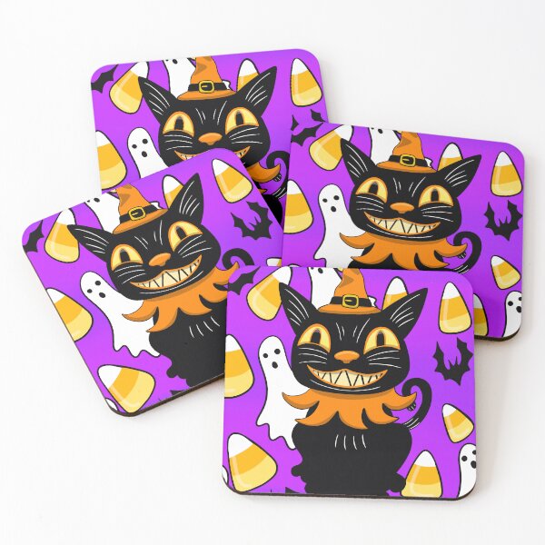 Item preview, Spooky Black Cat Halloween Art | Witch Cat with Candy Corn & Ghosts designed and sold by Let There Be Art Studio.