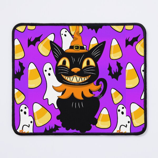 Item preview, Spooky Black Cat Halloween Art | Witch Cat with Candy Corn & Ghosts designed and sold by Let There Be Art Studio.
