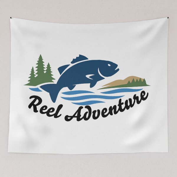 Item preview, Fly fishing illustration, logo style, text "Reel Adventure", fishing. designed and sold by Art-Horizon.