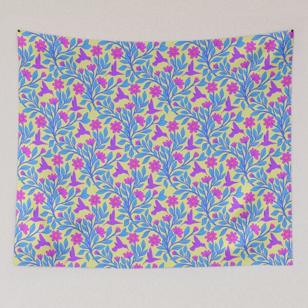 Item preview, Purple hummingbirds on pale yellow designed and sold by MarySchwindt.