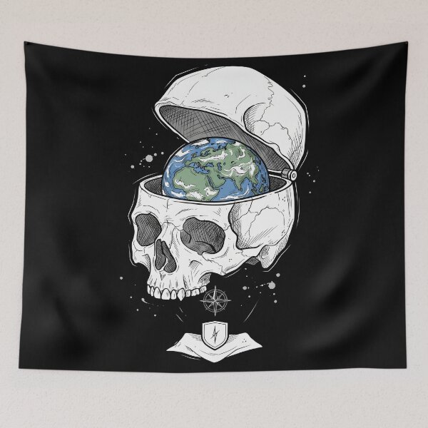 Item preview, Human Skull Hinged Lid Open Revealing Planet Earth Globe designed and sold by MisteryDesigner.