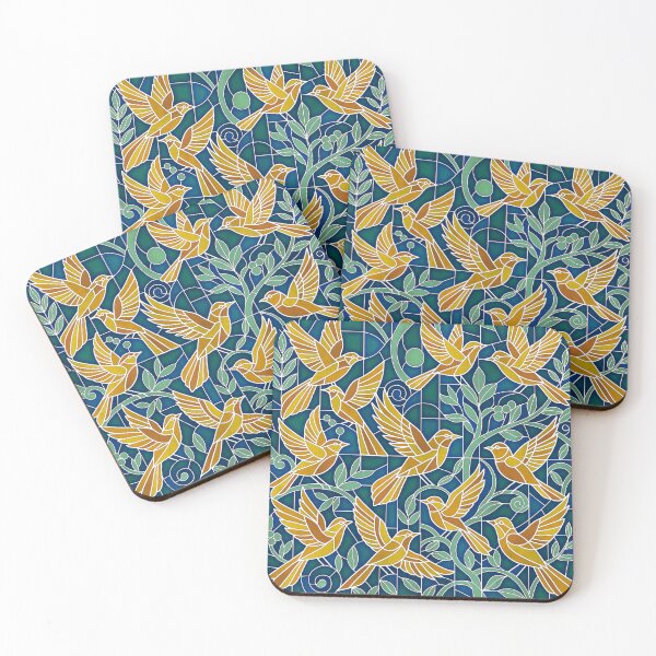Item preview, Golden Birds in Stained Glass Garden Seamless Pattern (Art Deco Mosaic) designed and sold by NataliRubchik.