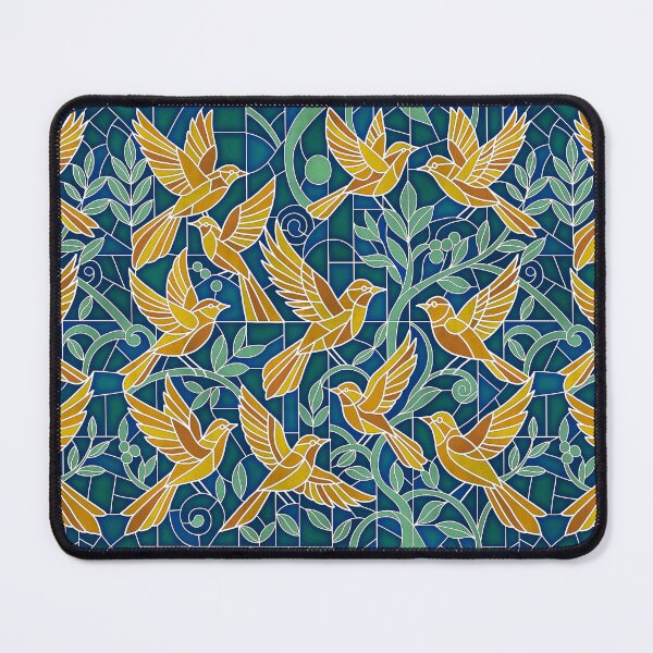 Item preview, Golden Birds in Stained Glass Garden Seamless Pattern (Art Deco Mosaic) designed and sold by NataliRubchik.