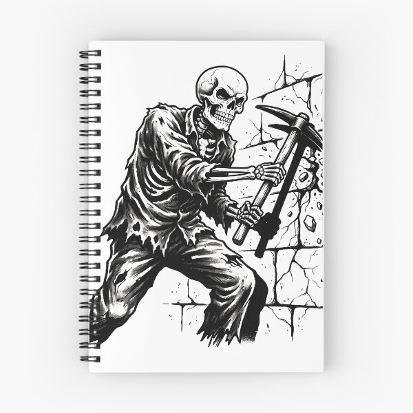 Item preview, Skeleton Wearing Tattered Shirt Hitting Cracked Stone Wall with Pickaxe designed and sold by MisteryDesigner.