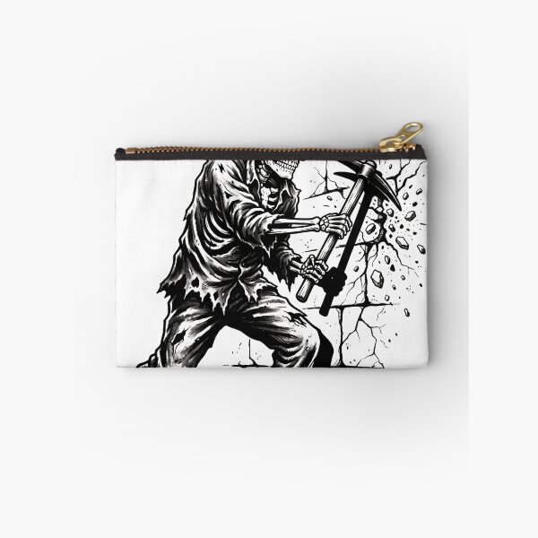 Item preview, Skeleton Wearing Tattered Shirt Hitting Cracked Stone Wall with Pickaxe designed and sold by MisteryDesigner.