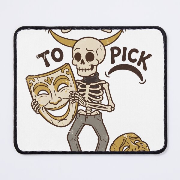 Item preview, Skeleton Holding Smiling Comedy Mask with Sad Tragedy Mask on Ground designed and sold by MisteryDesigner.