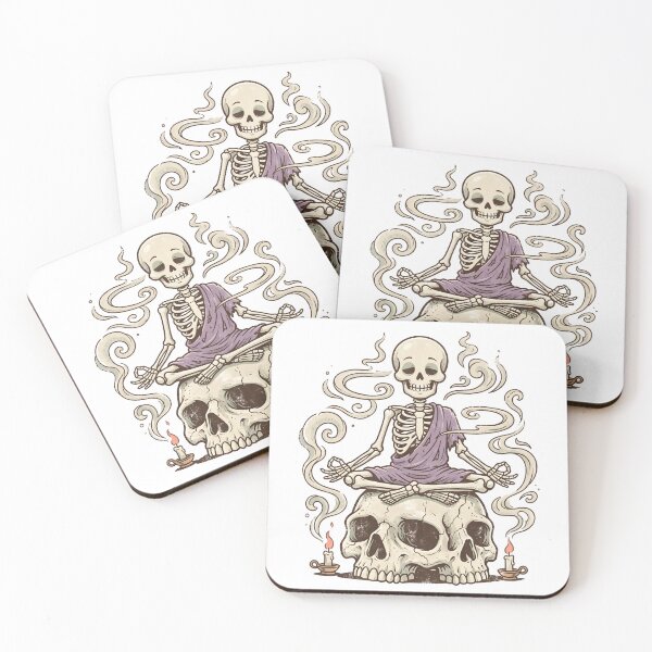 Item preview, Skeleton Wearing Purple Robe Meditating in Lotus Pose Sitting on Giant Skull designed and sold by MisteryDesigner.
