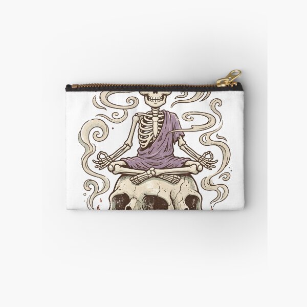 Item preview, Skeleton Wearing Purple Robe Meditating in Lotus Pose Sitting on Giant Skull designed and sold by MisteryDesigner.