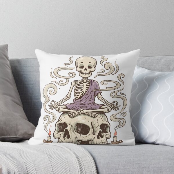 Item preview, Skeleton Wearing Purple Robe Meditating in Lotus Pose Sitting on Giant Skull designed and sold by MisteryDesigner.