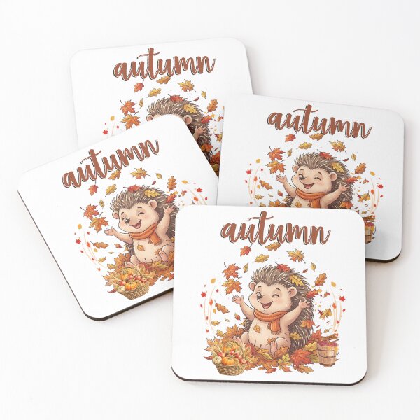 Item preview, Cute Autumn Hedgehog Playing with Fall Leaves and Harvest Basket designed and sold by VibranPalette.