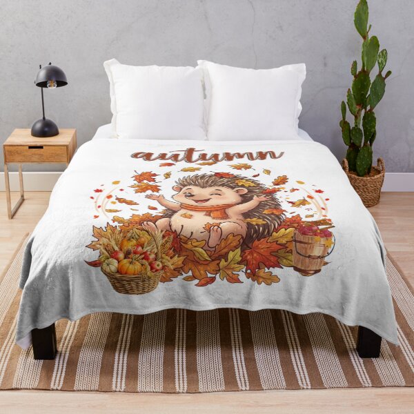 Item preview, Cute Autumn Hedgehog Playing with Fall Leaves and Harvest Basket designed and sold by VibranPalette.