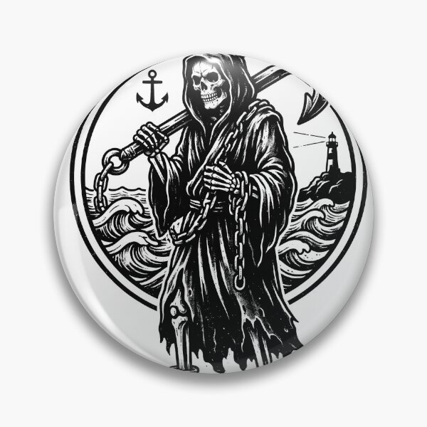 Item preview, Skeleton in Hooded Robe Carrying Heavy Ship Anchor with Lighthouse designed and sold by MisteryDesigner.