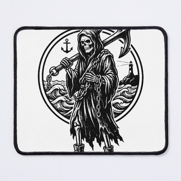 Item preview, Skeleton in Hooded Robe Carrying Heavy Ship Anchor with Lighthouse designed and sold by MisteryDesigner.