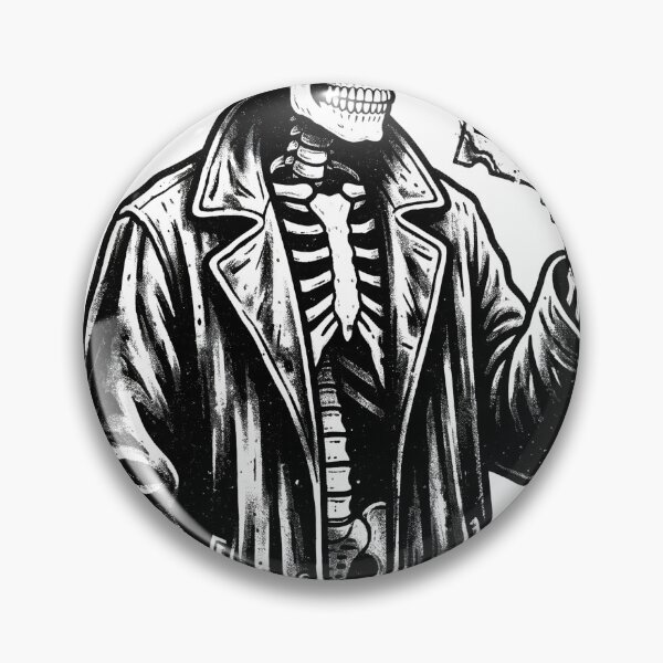 Item preview, Skeleton Wearing Leather Trench Coat Holding Burning Polaroid Photograph designed and sold by MisteryDesigner.