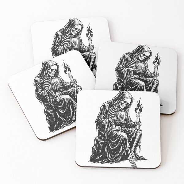 Item preview, Reaper Sitting on Rock Holding Royal Flush Playing Cards and Lit Candle designed and sold by MisteryDesigner.