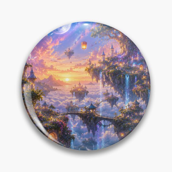Item preview, Enchanted Floating Island Village Sunset Fantasy Art designed and sold by Herodestroyer.