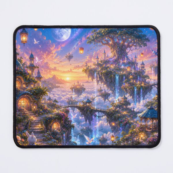 Item preview, Enchanted Floating Island Village Sunset Fantasy Art designed and sold by Herodestroyer.
