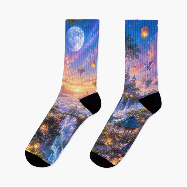 Item preview, Enchanted Floating Island Village Sunset Fantasy Art designed and sold by Herodestroyer.