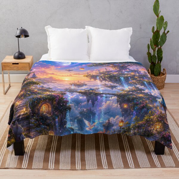Item preview, Enchanted Floating Island Village Sunset Fantasy Art designed and sold by Herodestroyer.