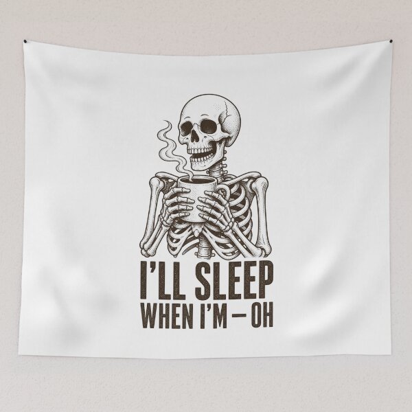 Item preview, Skeleton Drinking Coffee Engraved Skull Always Tired Funny designed and sold by The Junto Shop.