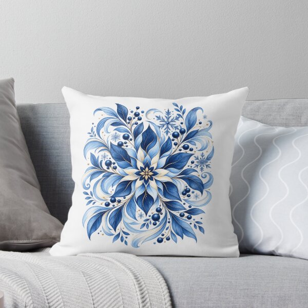Item preview, Elegant Blue Winter Botanical Snowflake designed and sold by Z.K Studio.