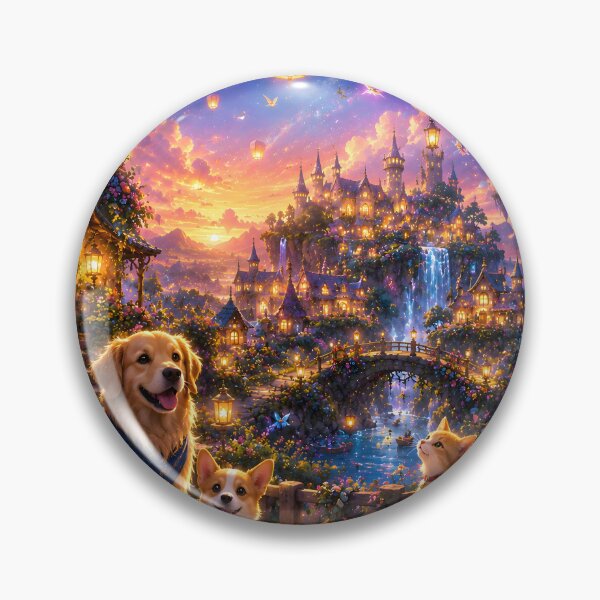 Item preview, Cozy Fantasy Kingdom Dogs and Cat Sunset Art designed and sold by Herodestroyer.