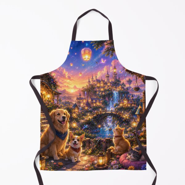 Item preview, Cozy Fantasy Kingdom Dogs and Cat Sunset Art designed and sold by Herodestroyer.