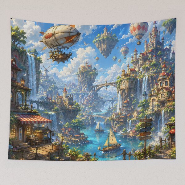 Item preview, Steampunk Airships Floating Island City Fantasy Art designed and sold by Herodestroyer.