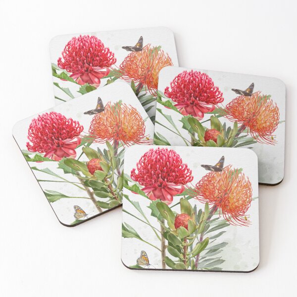Item preview, Australian Waratah Protea Botanical Art with Butterflies-Vintage Watercolor Art designed and sold by GabrielleStudio.