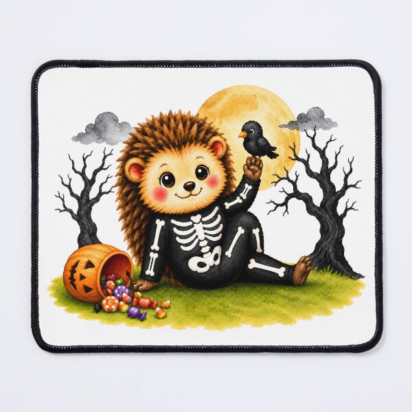 Item preview, Halloween Yoga Hedgehog in a Seated Twist – Cute Skeleton Costume designed and sold by YogiAnimalArt.