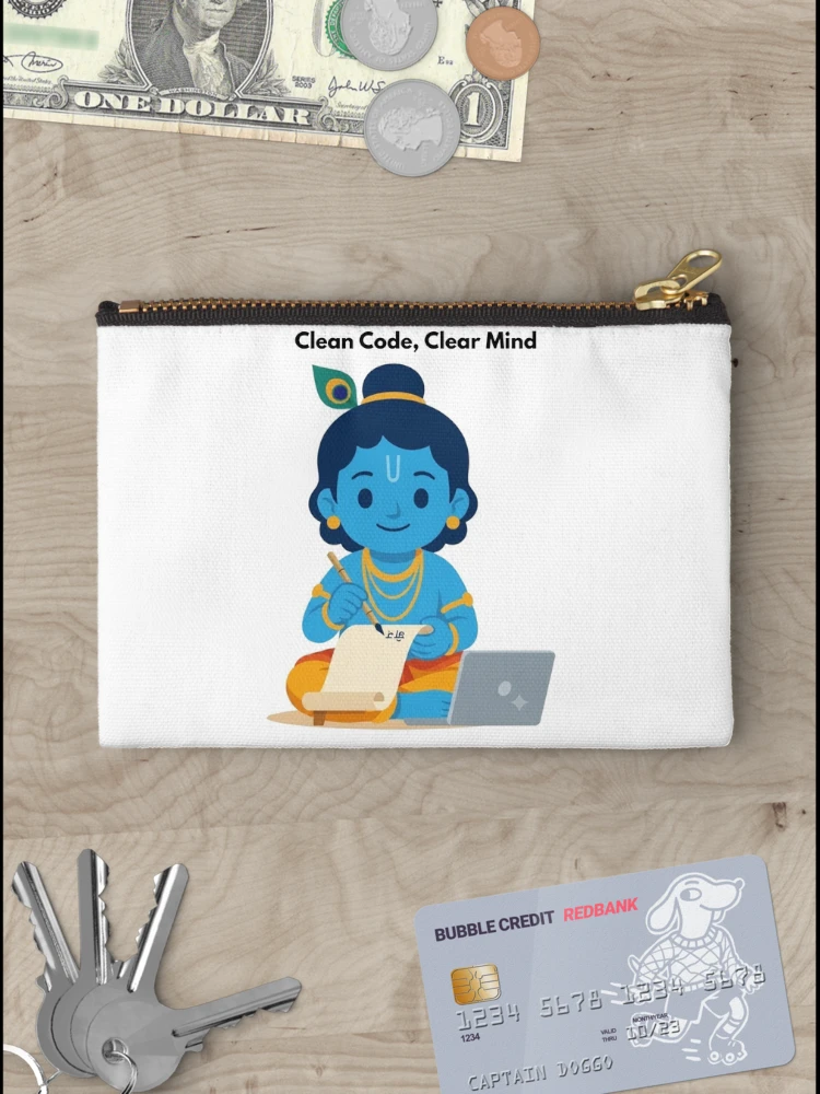 Thumbnail 3 of 4, Zipper Pouch, clean code clear mind | Developer Sticker | Programming Tech Humor designed and sold by BhaktiByte.